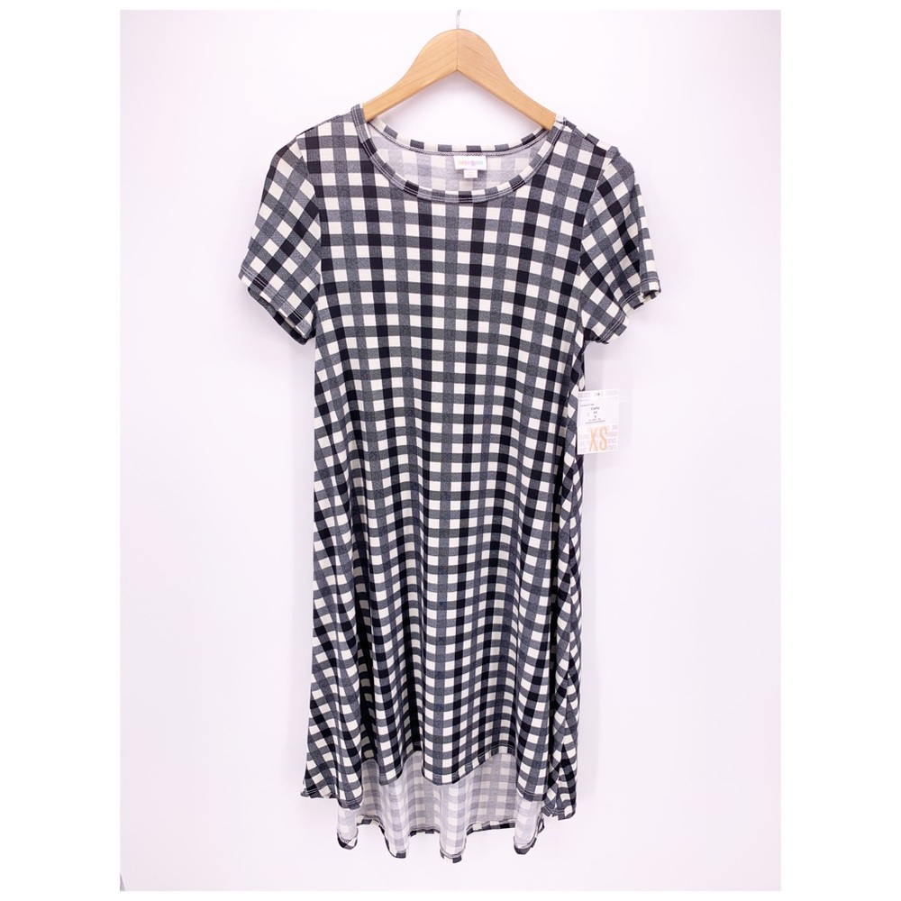 Lularoe XS Black Cream Buffalo Plaid Check Soft Unicorn Carly A2